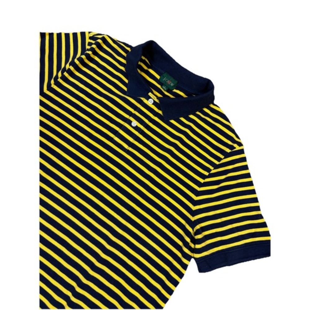 J.Crew Striped Polo Shirt Mens Large Navy Blue‎ Yellow Excellent Pique Cotton